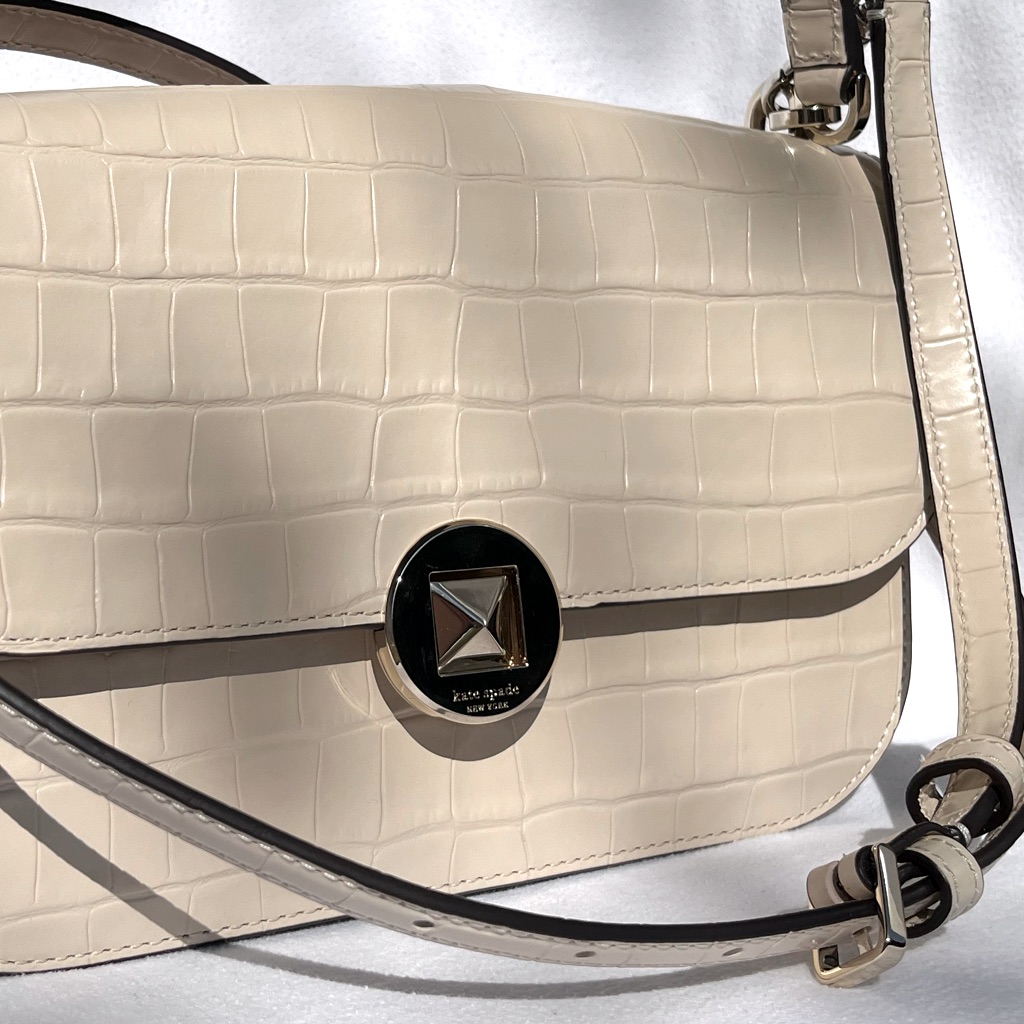 Kate Spade, Nwt, Audrey Cream/Gold Croco Embossed Flap Crossbody Bag